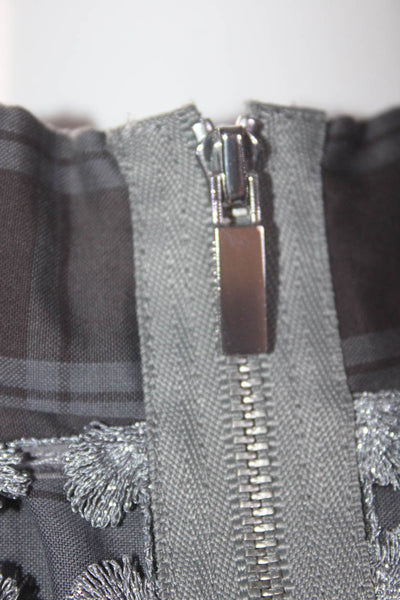 Elizabeth and James Womens Plaid Metallic Layered Lace Blouse Gray Size XS