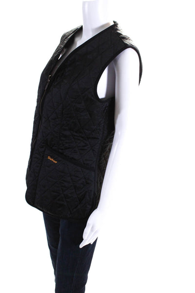Barbour Womens Quilted V-Neck Zip Up Mid-Length Outerwear Vest Black Size 10