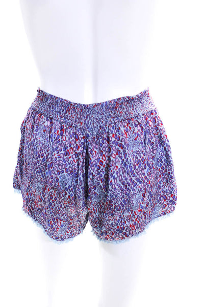 Poupette St. Barth Womens Animal Print Stretch Waist Shorts Purple Size S