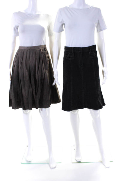 Theory Womens Denim Pleated A Line Skirts Black Brown Size 2 Lot 2