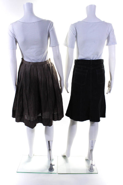Theory Womens Denim Pleated A Line Skirts Black Brown Size 2 Lot 2