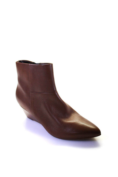 Cole Haan Womens Leather Pointed Toe Low Wedge Heel Ankle Boots Brown Size 6.5US