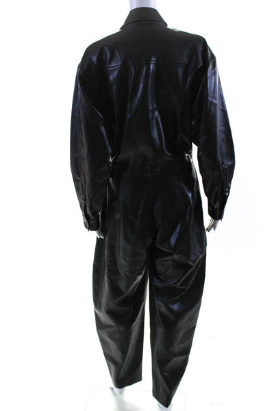 Agolde Womens Vegan Leather Collared Long Sleeve Button Up Jumpsuit Black Size 2