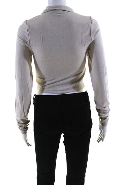 The Range Womens Stretch Long Sleeve Cropped Turtleneck Top Beige Size L