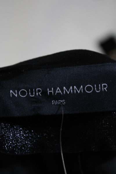 Nour Hammour Womens Leather Full Zipper Fringe Biker Jacket Black Size EUR 36