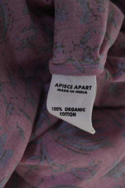 Apiece Apart Womens Cotton Floral Print Short Sleeve Blouse Top Pink Size XS