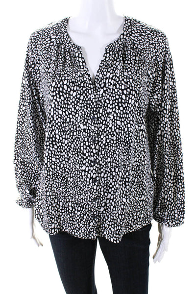 Boden Womens Cotton Blend Spotted Long Sleeve Button Up Blouse Top Black Size 6