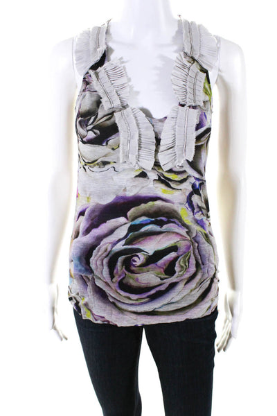 Christian Lacroix Womens Jersey Knit Floral Print V-Neck Tank Multicolor Size 38