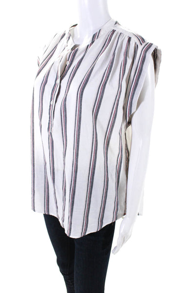 Xirena Womens Cotton Striped Round Neck Sleeveless Blouse Top White Size S