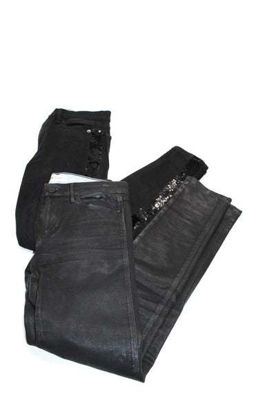 Frame Habitual Womens Cotton Sequined Button Skinny Pants Black Size EUR26 Lot 2