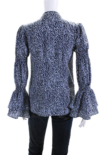Michael Michael Kors Womens Spotted Buttoned Flounce Sleeve Blouse Blue Size 2XS
