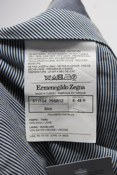 Ermenegildo Zegna Mens Creased Slim Leg Dress Trousers Navy Blue Wool Size 48