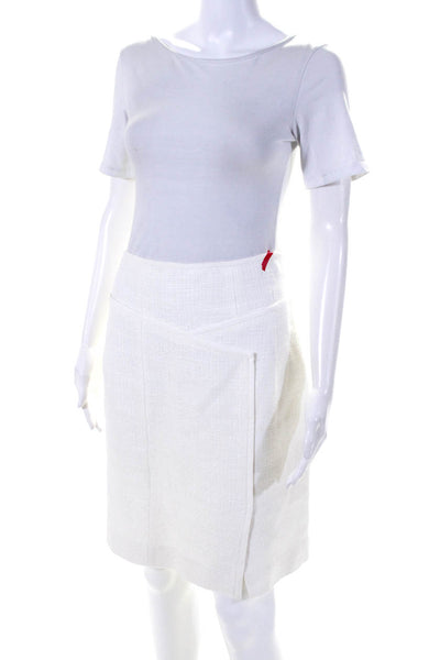 Nanette Lepore Womens Faux Wrap Tweed Mini Pencil Skirt White Size 4
