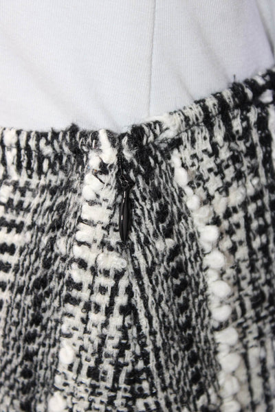 Lafayette 148 Womens Sequin Fringe Hem Tweed Pencil Skirt Black White Size 6