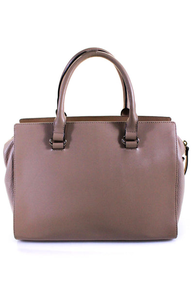 Kate Spade Womens Rolled Handle Leather Zip Top Tote Satchel Handbag Beige