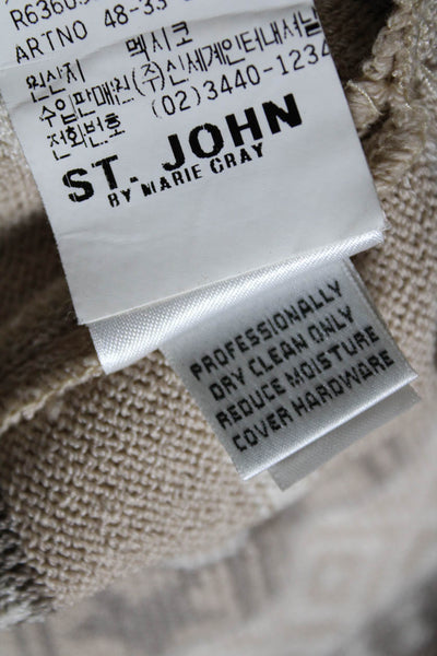 St. John Sport By Marie Gray Womens Fair Isle Print Front Zip Jacket Tan Size L