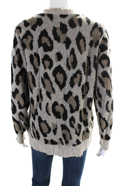 R13 Womens Leopard Print Cashmere Knit Crew Neck Sweater Brown Black Size XS