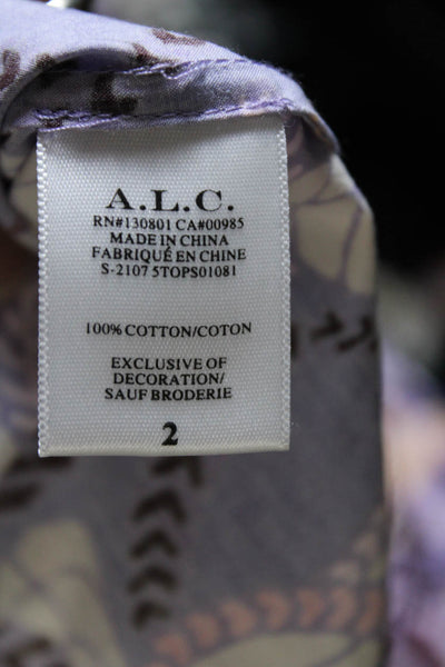 ALC Womens Short Sleeve Keyhole Printed Top Blouse Purple Multi Cotton Size 2
