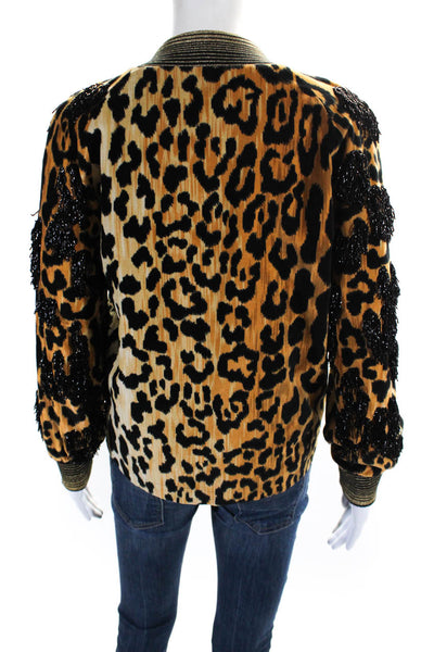 Libertine Womens Front Zip Velvet Leopard Fringe Jacket Brown Black Size Small