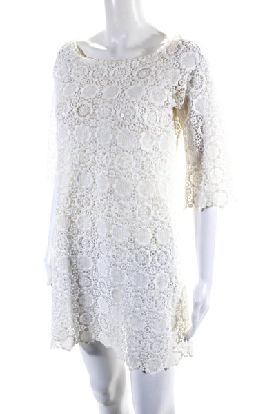 MC2 Saint Barth Womens 3/4 Sleeve Scoop Neck Lace Cover Up White Size 1