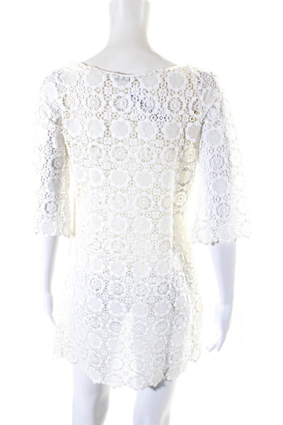 MC2 Saint Barth Womens 3/4 Sleeve Scoop Neck Lace Cover Up White Size 1