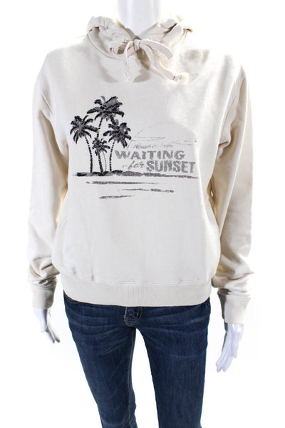 Saint Laurent Womens Pullover Waiting For Sunset Hoodie Sweater White Cotton XS