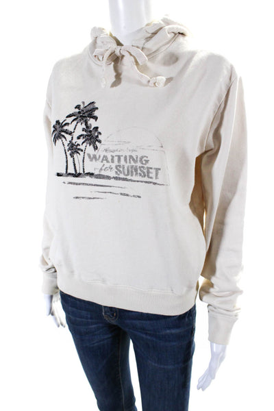 Saint Laurent Womens Pullover Waiting For Sunset Hoodie Sweater White Cotton XS