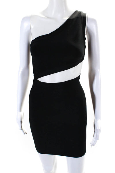 BCBG Max Azria Womens One Shoulder Sleeveless Cutout Bodycon Dress Black Size XS