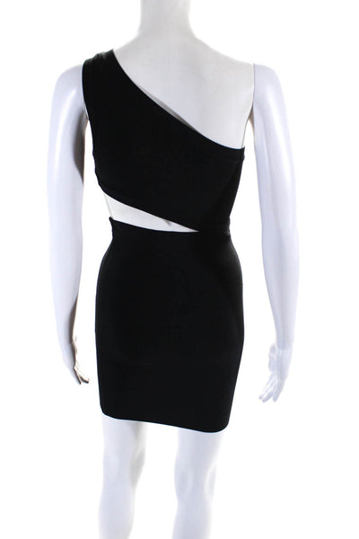 BCBG Max Azria Womens One Shoulder Sleeveless Cutout Bodycon Dress Black Size XS
