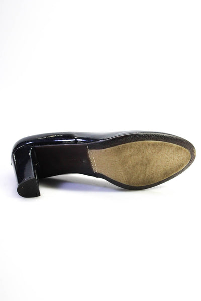 Aquatalia Womens Round Toe Block Heel Slip On Pumps Navy Patent Leather Size 11