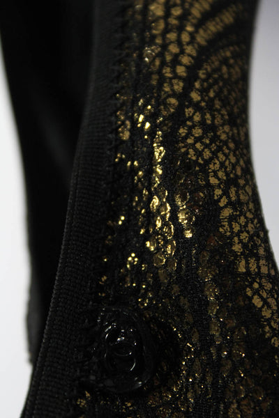 Chanel Womens Spirit Cap Toe Metallic Suede Slip On Pumps Black Gold Size 37 7