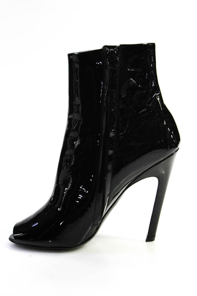 Balenciaga Womens Vernis Patent Leather Peep Toe Stiletto Booties Black 36.5 6.5