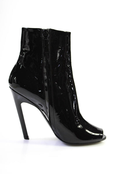 Balenciaga Womens Vernis Patent Leather Peep Toe Stiletto Booties Black 36.5 6.5