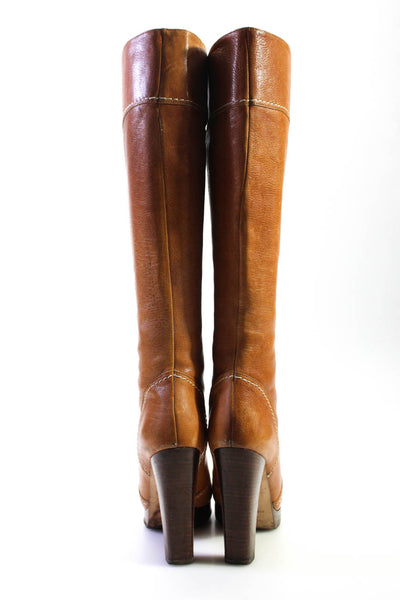 Michael Kors Womens Leather Platform Knee High Boots Brown Size 7.5 Medium