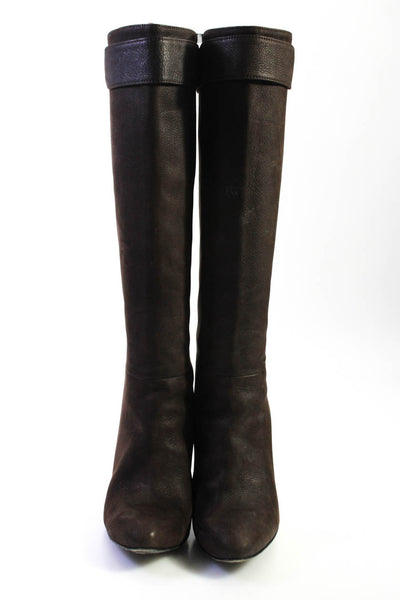 Lanvin Womens Suede Knee High Gold Tone Heel Boots Brown Size 38 8