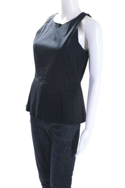 Theory Womens Cotton Darted Back Zipped Sleeveless Pleated Blouse Navy Size S
