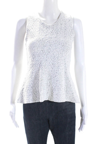 Theory Womens Spotted Print Texture High Low Peplum Tank Top Blouse White Size P