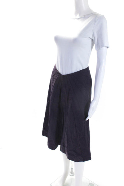 Kenzo Paris Womens Cotton Pleated Front Flared Midi A-Line Skirt Purple Size 38