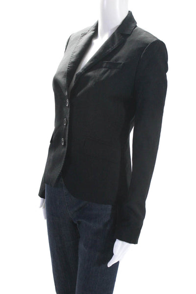 J Crew Womens Wool Notched Lapel Three Button Short Blazer Jacket Black Size 2