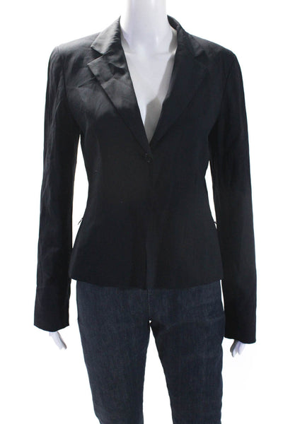Tahari Womens Notched Lapel Two Button Lined Short Blazer Jacket Black Size 6