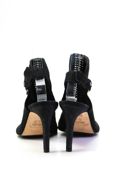 Vince Womens Stiletto Laser Cut Ankle Strap Sandals Black Suede Size 7M
