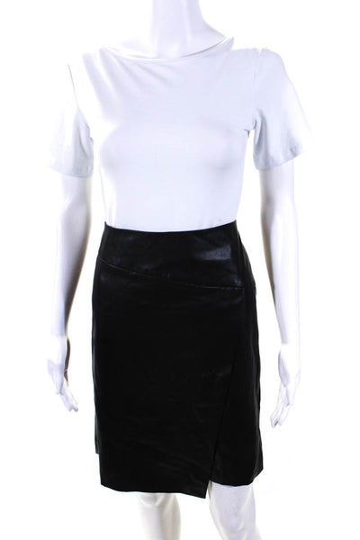 DKNY Womens Faux Leather Surplice Mini Pencil Skirt Black Size 6
