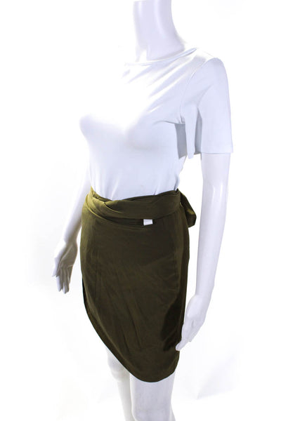 C Wonder Womens Draped Silk Mini Wrap Skirt Olive Green Size 12