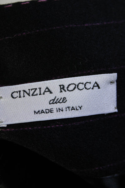 Cinzia Rocca Womens Pinstripe Fleece Blazer Jacket Black Pink Angora Wool Size 4