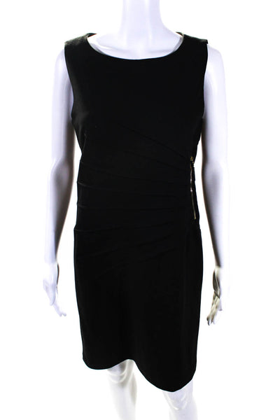 Carmen Marc Valvo Womens Pleated Ponte Sleeveless Mini Sheath Dress Black Medium