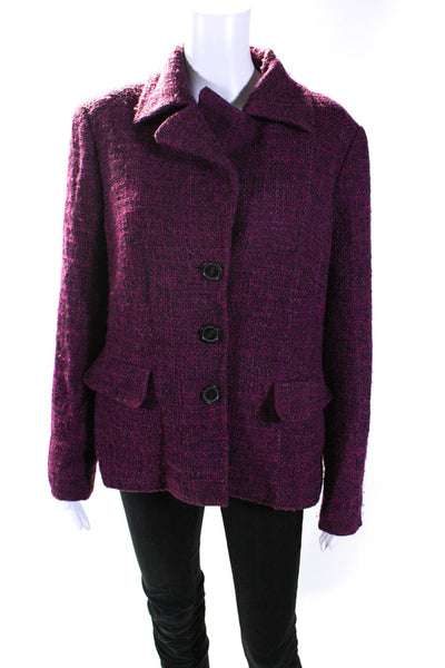 Escada Womens Fuschia Wool Textured Collar Long Sleeve Coat Jacket Size 44