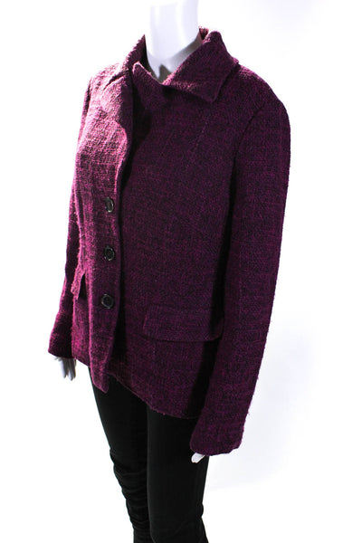 Escada Womens Fuschia Wool Textured Collar Long Sleeve Coat Jacket Size 44
