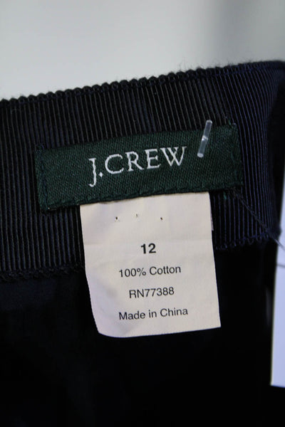 J Crew Womens Navy Blue Cotton Pleated Knee Length A-Line Skirt Size 12