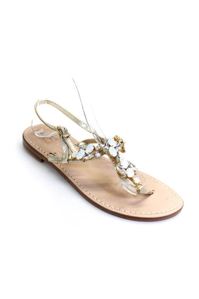 L Arte Del Sandalo Caprese Womens Crystal Ankle T Strap Sandals Gold Tone 39