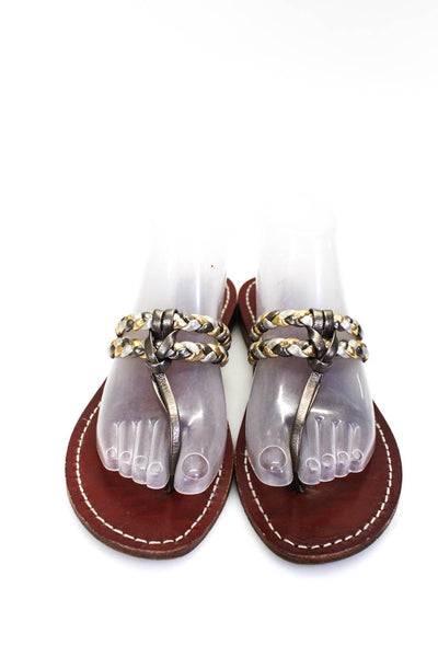 Tuccia Di Capri Womens Metallic Braided T Strap Sandals Gold Silver Leather 39